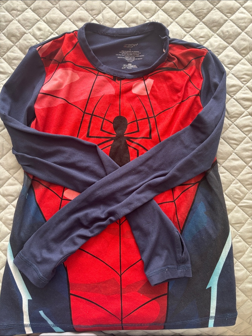 Spider Hero Long-Sleeve Kids Pajama Top - Red & Navy